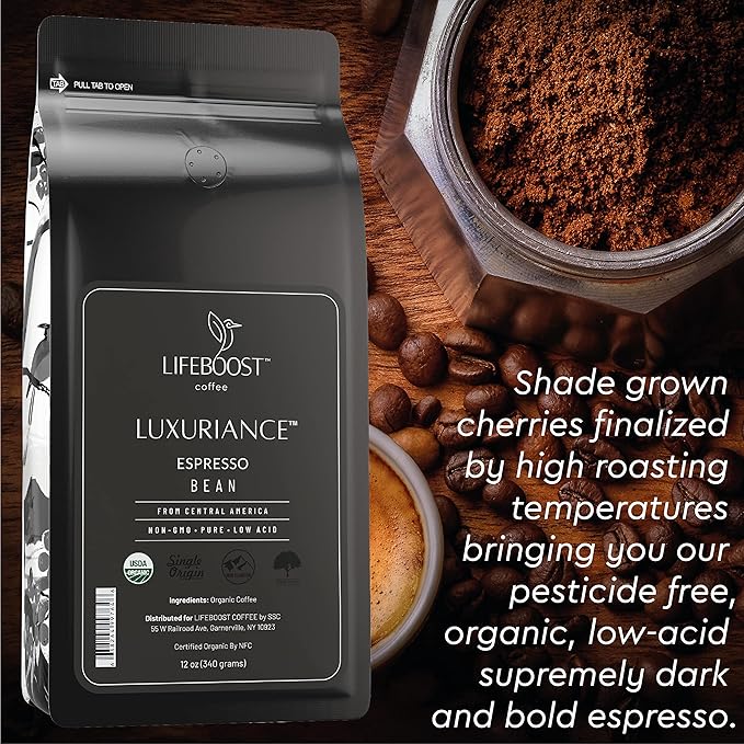 Lifeboost Coffee Organic Espresso Beans Whole - Low Acid Single Origin Organic Coffee - Non-GMO Espresso Coffee - Third Party Tested For Mycotoxins & Pesticides - Whole Bean - 12 Ounces