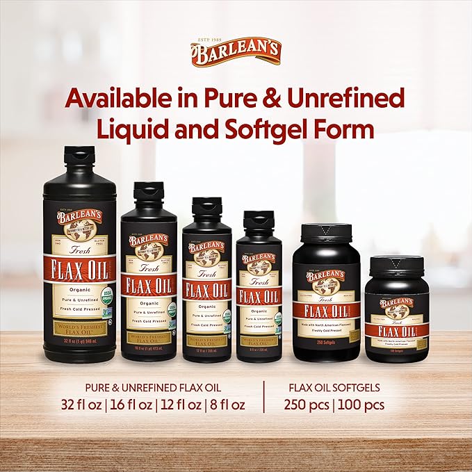 Barlean's Organic Flaxseed Oil Liquid, Cold 7,640mg ALA 3 Fatty 32 oz