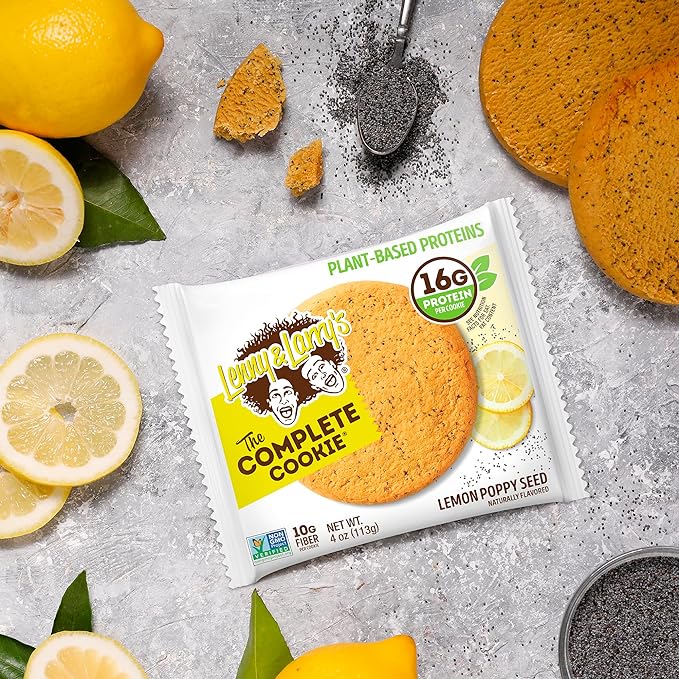 Lenny & Larry's The Complete Cookie, Lemon Poppy Seed, Soft Baked, 16g Plant Protein, Vegan, Non-GMO, 4 Ounce Cookie (Pack of 12)