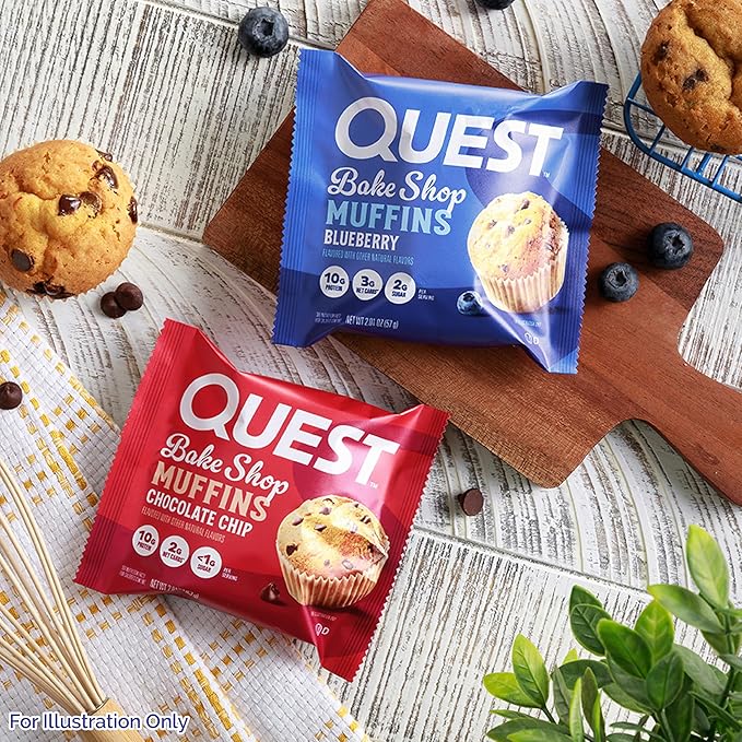 Quest Bake Shop Bundle, Blueberry Muffins & Chocolate Chip Muffins, 10g Protein, 2-3g Net Carbs, <1-2g Sugar, 16 Count