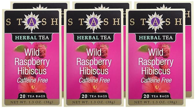 Stash Tea Wild Raspberry Hibiscus Herbal Tea - Naturally Caffeine Free, Non-GMO Project Verified Premium Tea with No Artificial Ingredients, 20 Count (Pack of 6) - 120 Bags Total