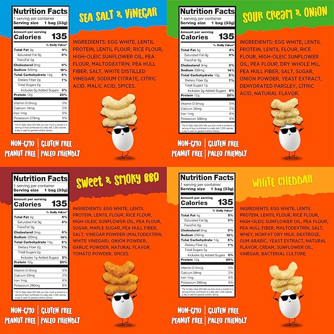 Todd's Better Snacks Egg-Cellent Protein Puffs, Variety Pack, 1.2 Oz (Pack of 10), Made with Egg Whites, 12g Protein, Gluten Free Healthy Snack