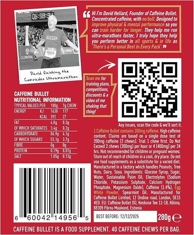 Caffeine Bullet Mint Energy Chews *4 – Faster Kick Than Pills, Gels and Gum. 100mg per Serving - Sport Science for Running, Cycling, Gaming & A Pre Workout Endurance Boost.
