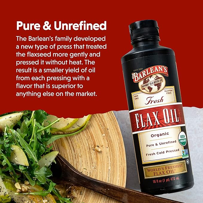 Barlean's Organic Flaxseed Oil Liquid from 7,640mg ALA 3 Fatty 8 oz