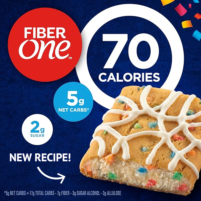 Fiber One 70 Calorie Soft-Baked Bars, Birthday Cake, Snack Bars, 12 ct