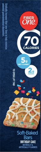 Fiber One 70 Calorie Soft-Baked Bars, Birthday Cake, Snack Bars, 6 ct