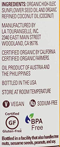 La Tourangelle, Organic Sun Coco Oil, Unique Blend of Organic High-Oleic Sunflower Oil and Organic Refined Coconut Oil, Heat Heat Cooking and DIY Beauty, 25.4 fl oz
