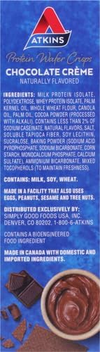 Atkins Chocolate Crème Protein Wafer Crisps, Protein Dessert, 4g Net Carb, 1g Sugar, High in Fiber, Keto Friendly, 5 Count