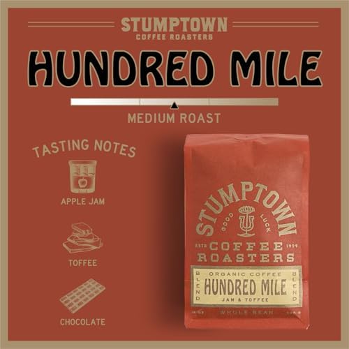 Stumptown Coffee Roasters, Medium Roast Organic Whole Bean Coffee - Hundred Mile 12 Ounce Bag with Flavor Notes of Jam and Toffee (Pack of 3)