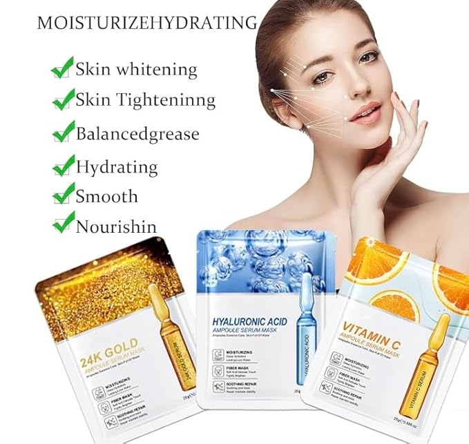 Korean Skin Care Multi-Vitamins Face Sheet Mask, Pack of 10 vitamina C