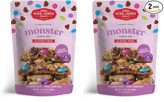 Miss Jones Baking Monster Cookie Mix - Certified Gluten Free & Made with 100% Oats, Easy To Bake Desserts & Treats, Artificial Colors, (Pack of 2)