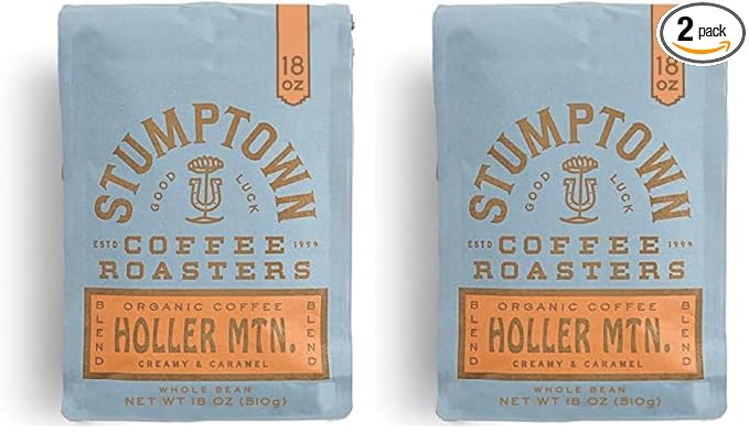 Stumptown Coffee Roasters, Medium Roast Organic Whole Bean Coffee - Holler Mountain 18 Ounce Bag with Flavor Notes of Citrus Zest, Caramel and Hazelnut (Pack of 2)