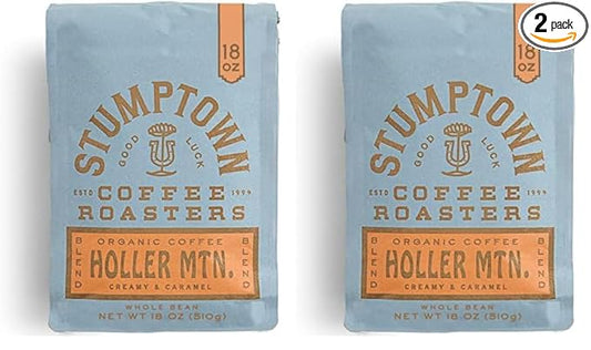 Stumptown Coffee Roasters, Medium Roast Organic Whole Bean Coffee - Holler Mountain 18 Ounce Bag with Flavor Notes of Citrus Zest, Caramel and Hazelnut (Pack of 2)