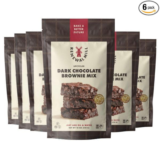 Renewal Mill Dark Chocolate Brownie Mix 18 oz, Gluten-Free, Vegan, Non-GMO, Upcycled Ingredients I Easy to Make, Only Requires Oil and Water, Kid-Friendly | Packaging May Vary - (Pack of 6)