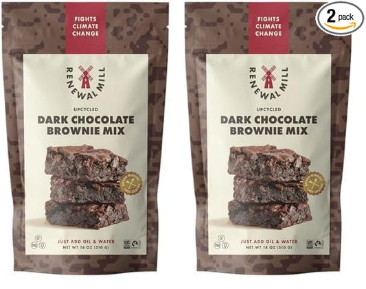 Renewal Mill Dark Chocolate Brownie Mix 18 oz, Gluten-Free, Vegan, Non-GMO, Upcycled Ingredients I Easy to Make in One Bowl, Only Requires Oil and Water, Kid-Friendly | Packaging May Vary (Pack of 2)