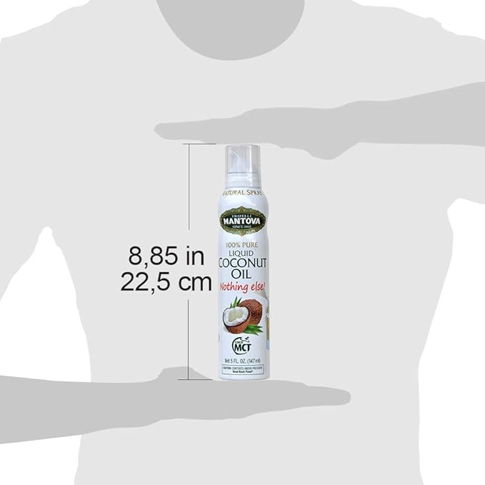 Mantova Coconut Oil Spray, 100% Pure Cooking Oil, Ideal for Healthy Keto Snacks, Baking, Grilling, and Seasoning - Versatile Dispenser for Spray, Drip, or Stream with No Waste, 5 oz