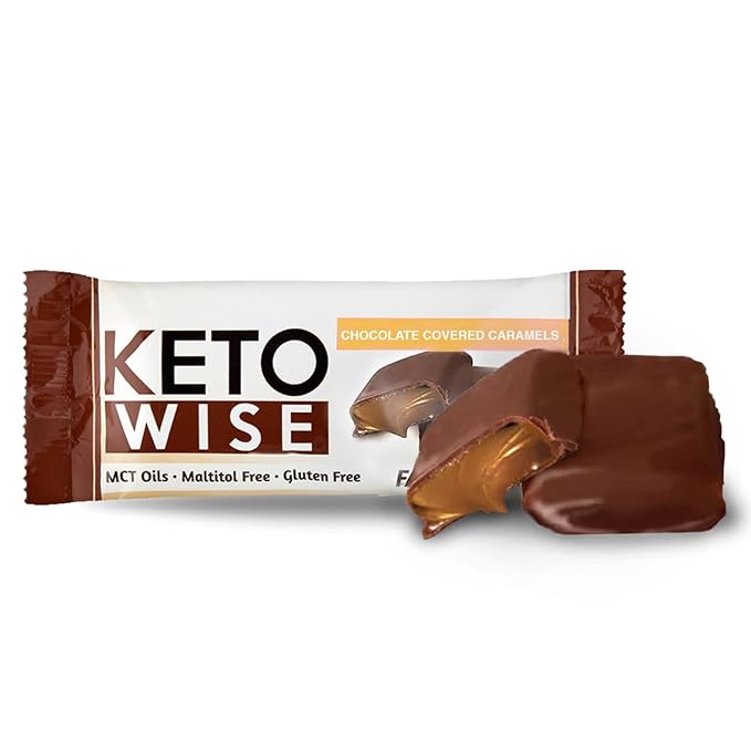 Keto Wise Fat Bombs - Made with Chocolate containing MCT Oil - Low Fat, Low Carb and Keto Friendly Snack - 8g Fat, 2g Net Carbs | Chocolate Covered Caramels, 2 Count (Pack of 16)