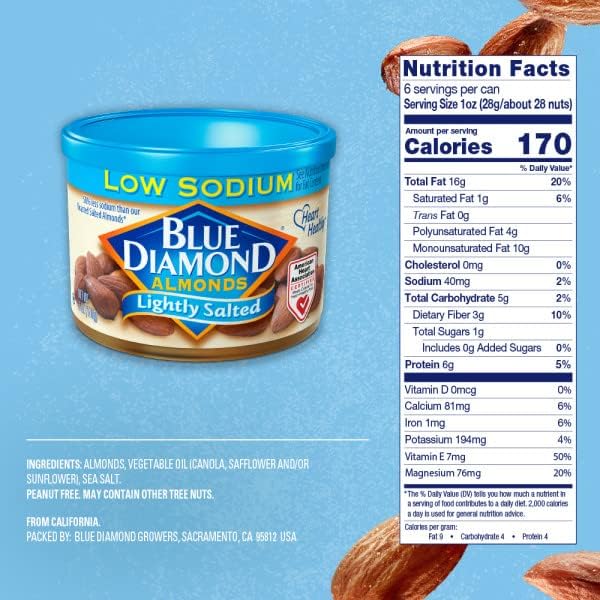 Blue Diamond Almonds, Lightly Salted, Low 6 Ounce