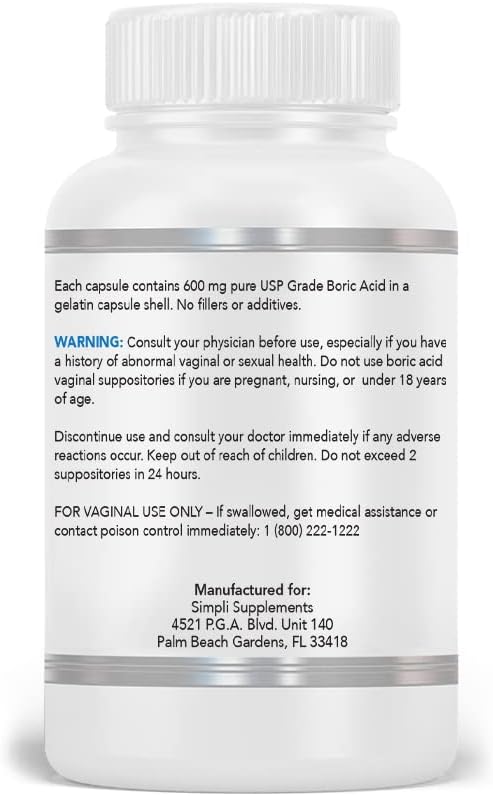 60 Boric Acid Suppositories 600mg/serving