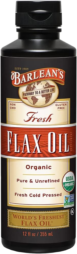 Barlean's Organic Flaxseed Oil Liquid, Cold 7,640mg ALA 3 Fatty 12 oz