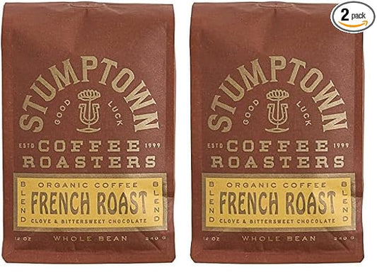 Stumptown Coffee Roasters, Dark Roast Organic Whole Bean Coffee - French Roast 12 Ounce Bag with Flavor Notes of Clove and Bittersweet Chocolate (Pack of 2)
