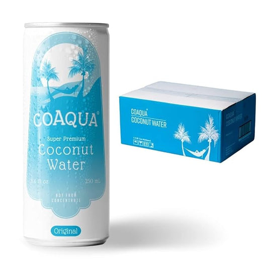 CoAqua Organic Coconut Water, 6 Pack, Natural Electrolytes for Hydration, Naturally Sweet Electrolyte Drink Potassium, Pure Coconut Water Not from Concentrate, Fat Free, Low Sugar, 8.4 Fl Oz Cans