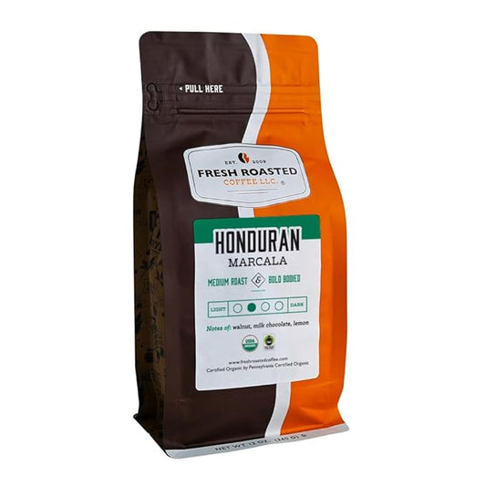 Fresh Roasted Coffee, Organic Honduran Marcala, 12 oz, Medium Roast, Fair Trade Kosher, Whole Bean