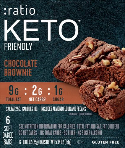 Ratio Soft Baked Bars, Chocolate Brownie, 1g Sugar, Keto Friendly, 5.34 oz (6 Bars)