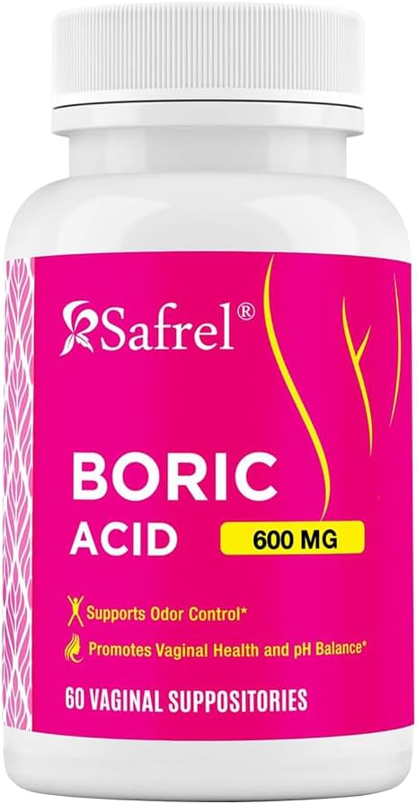 Safrel Boric Acid Vaginal Suppositories 60 Count (1-Pack) – 100% Pure