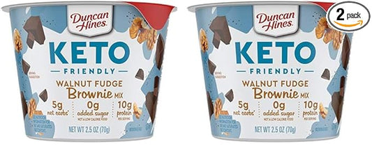 Duncan Hines Keto Friendly Dessert Cups Walnut Fudge Brownie Mix, 2.5 oz (Pack of 2)