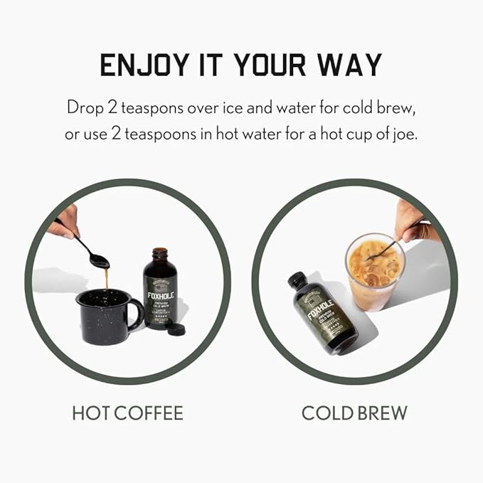Hero Company Foxhole Cold Brew Coffee Concentrate - Low Acid Liquid Cold Brew Concentrate for Instant Iced Coffee and Hot Drinks