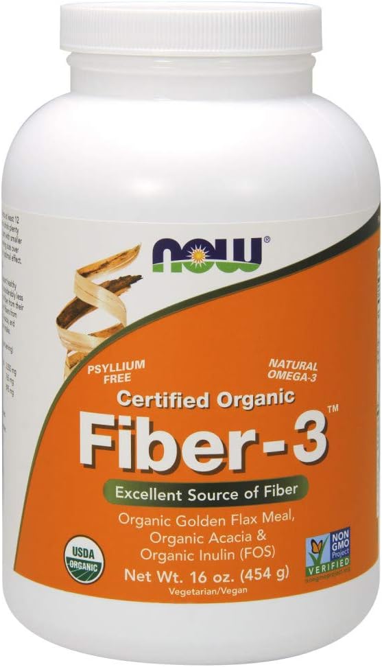 NOW Supplements, Fiber-3, Certified Organic, Non-GMO 16-Ounce