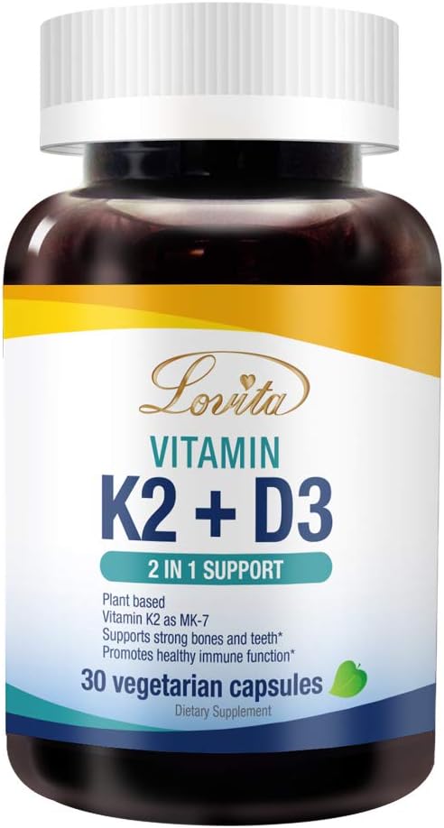 Lovita Vitamin K2 + D3, 400 D3 & 120 mcg K2 (MK-7), (MK-7), 2 2 in 1 Formula, 30 Vegetarian