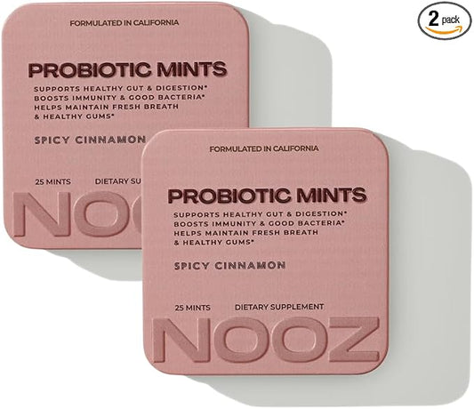 NOOZ Probiotic Mints 2-Pack - Gut & Oral Health Support - Spicy Cinnamon | Boosts Immunity & Digestion, Freshens Breath - Sugar-Free, No Aspartame - Wellness Supply for Active Lifestyles, 50 Mints