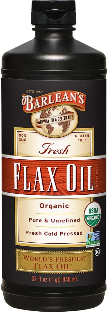 Barlean's Organic Flaxseed Oil Liquid, Cold 7,640mg ALA 3 Fatty 32 oz