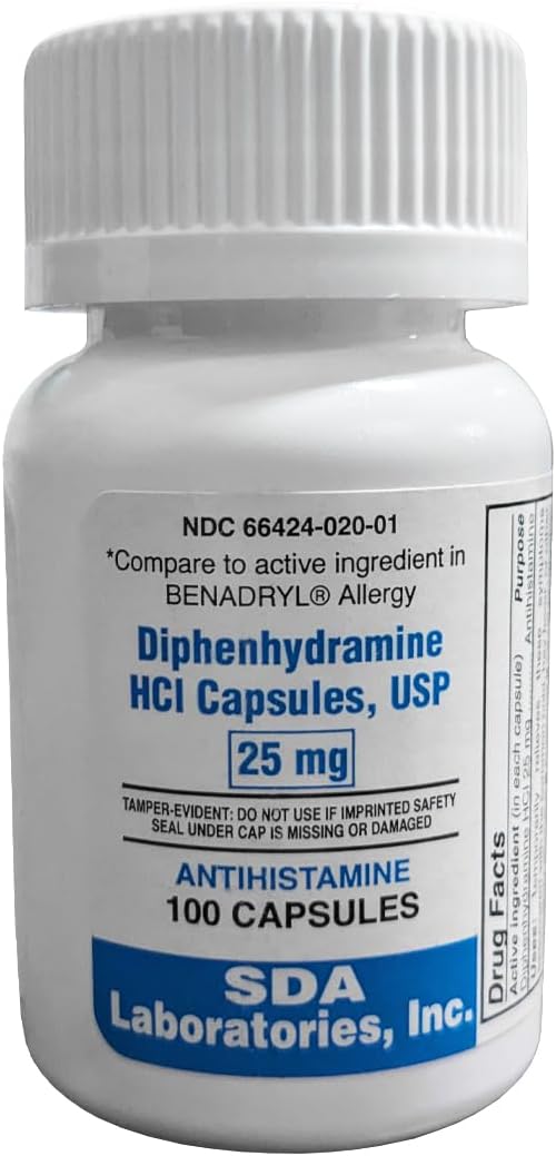 SDA LABORATORIES Diphenhydramine HCI Antihistamine 25 100 Count (1 Bottle)