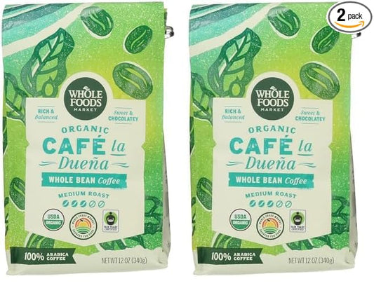 WHOLE FOODS MARKET Organic Whole Bean Café la Duena Coffee, 12 OZ (Pack of 2)