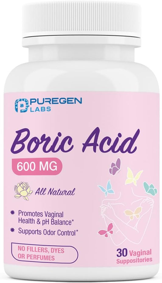 Puregen Labs Boric Acid 600 mg 100% Pure (30 Count)