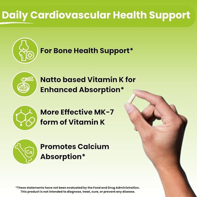 NutriZing K2 Vitamin Supplement MK-7 600mcg - 90 Vegan K2 for 3 Month