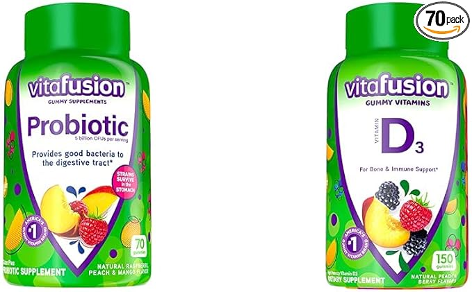 Vitafusion Probiotic Gummy Supplements, Raspberry, Peach D3 Gummy