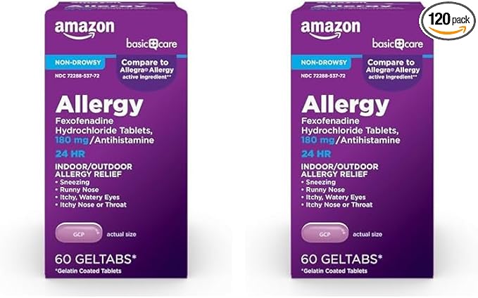 Amazon Basic Care, 24 Hour Allergy 180 mg, 60 Count 2)