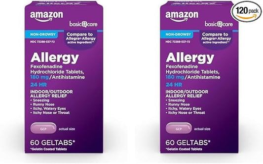 Amazon Basic Care, 24 Hour Allergy 180 mg, 60 Count 2)