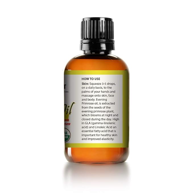 Mayan's Secret Evening Primrose Oil USDA Certified Organic/Natural/Undiluted/Unrefined/Cold Pressed Carrier Oil. Rejuvenate and moisturize the skin and hair