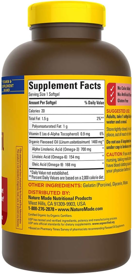 Nature Made Extra Strength Flaxseed Oil 1400 mg, 3 Supplement, 300 Count
