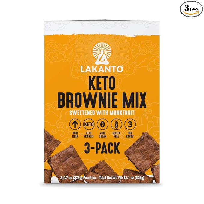 Lakanto Sugar Free Brownie Mix - Sweetened with Monk Fruit Sweetener, Keto Diet Friendly, Delicious Dutched Cocoa, High in Fiber, 3g Net Carbs, Gluten Free, Easy to Make Dessert (Pack of 3)