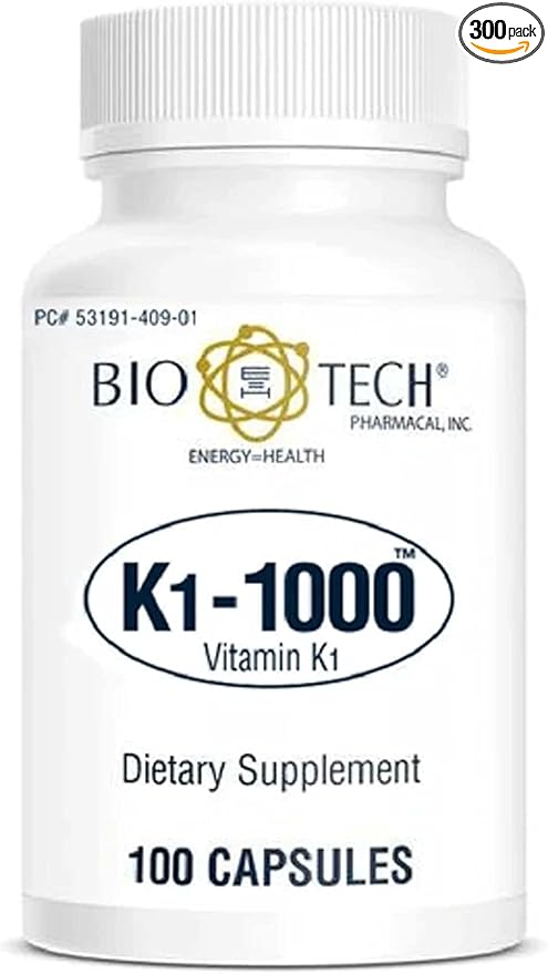 Bio-Tech Pharmacal K1-1000 (Vitamin K1) 100 Capsules 3 Pack
