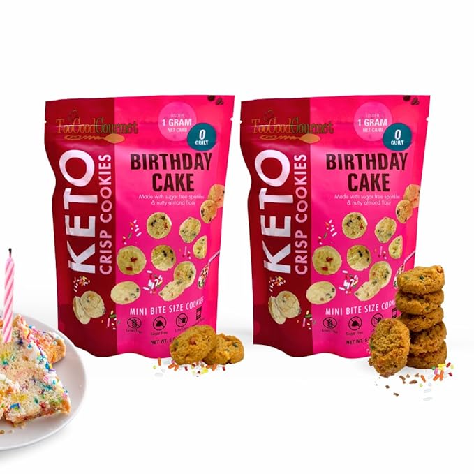 Too Good Gourmet Low Carb Keto Snack | 2 Pack Birthday Cake Flavor Sugar Free Cookies | Perfectly Baked | Gluten-Free | Grain-Free Keto Cookies | Zero Sugar Snacks