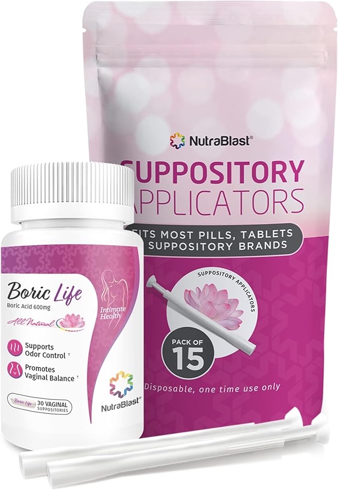 NutraBlast Boric Acid Vaginal Suppositories 600mg 30 Suppositories 15 Applicators