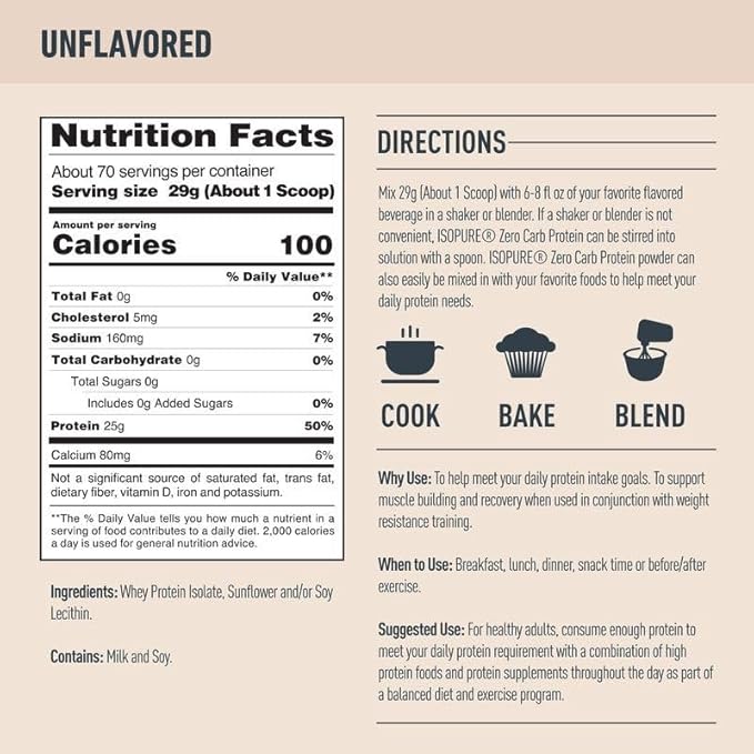 Isopure Unlfavored Protein, 25g Whey Isolate, 70 Servings, 4.5 Pound