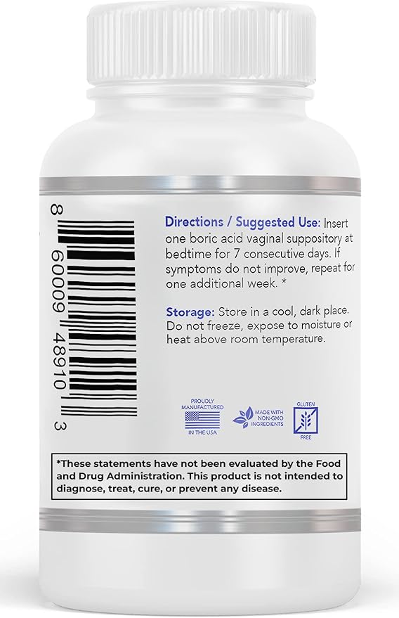 60 Boric Acid Suppositories 600mg/serving